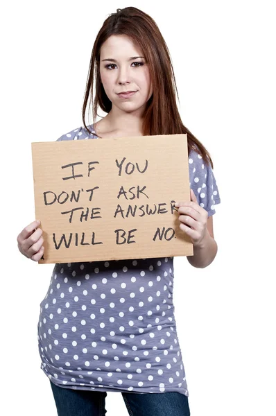Woman Holding a Sign — Stock Photo, Image