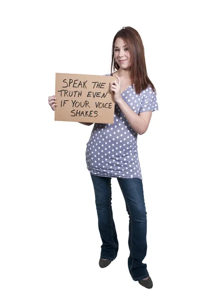 Kvinna som håller ett tecken — Stockfoto