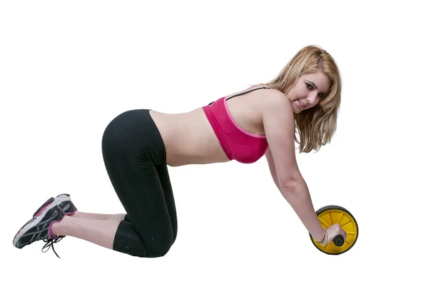 Woman Using Ab Wheel — Stock Photo, Image