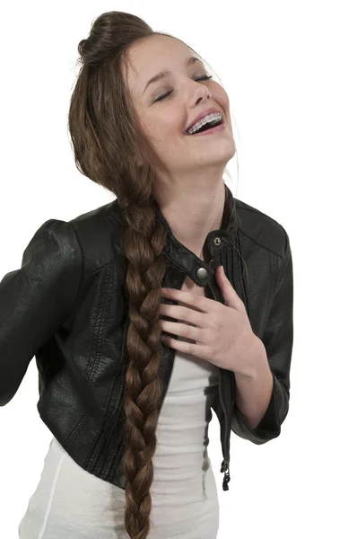Krásná dospívající žena smíchy — Stock fotografie