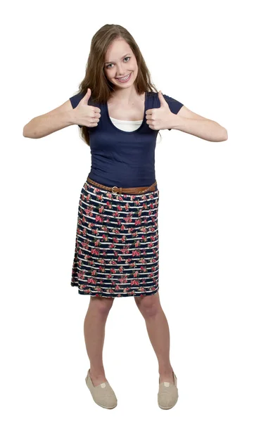 Tonåriga kvinna tummen upp — Stockfoto