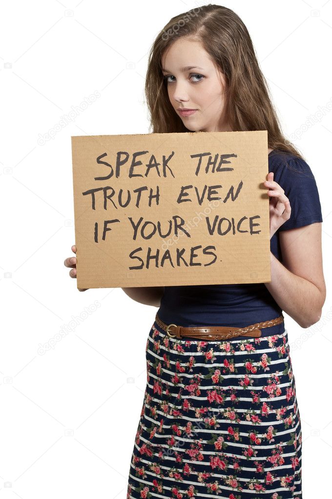 Woman Holding a Sign