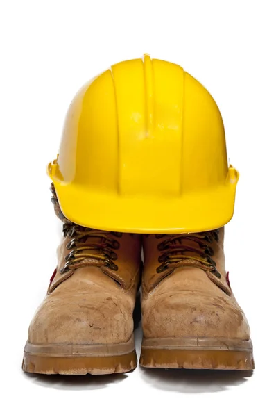 Twardy kapelusz i pracy buty — Zdjęcie stockowe