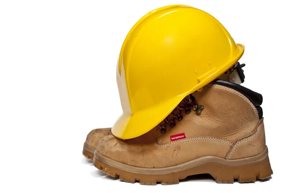 Hard Hat and Work Boots — Stock Photo, Image