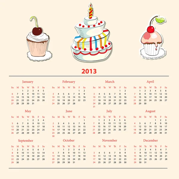 Kalender med tårta — Stock vektor