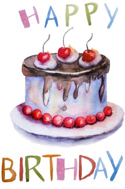 Watercolor illustration of cake clipart