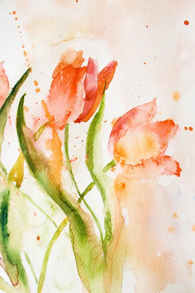 Aquarell Hintergrund mit stilisierten Tulpen Blumen — Stockfoto