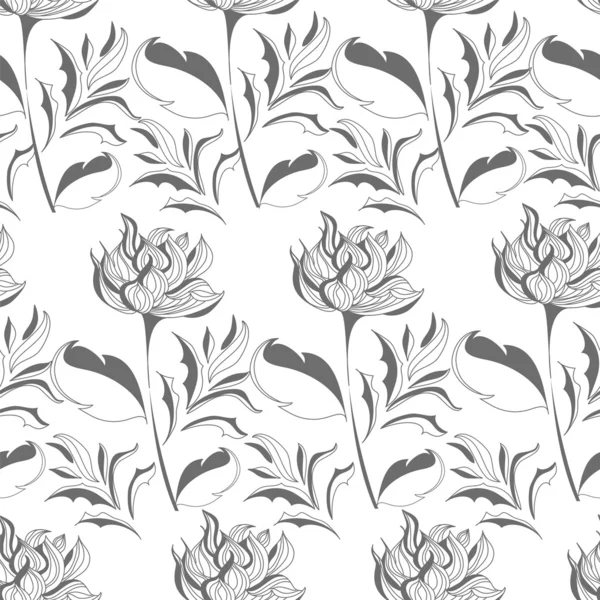 Papier peint monochrome sans couture avec des fleurs — Image vectorielle
