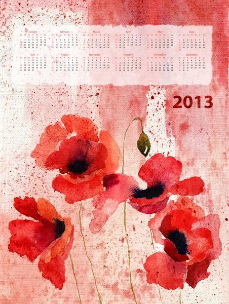 Calendario estilizado retro con flores de amapola —  Fotos de Stock