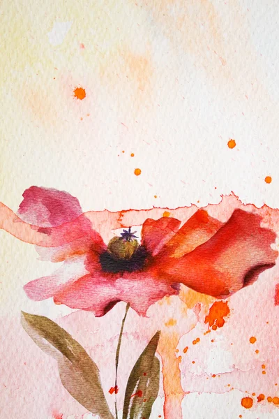 赤い花の水彩画の背景 — ストック写真
