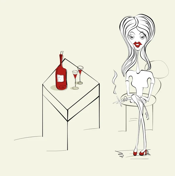 Femme avec une cigarette — Image vectorielle