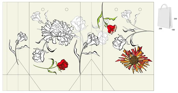 Sjabloon voor tas met bloemen — Stockvector