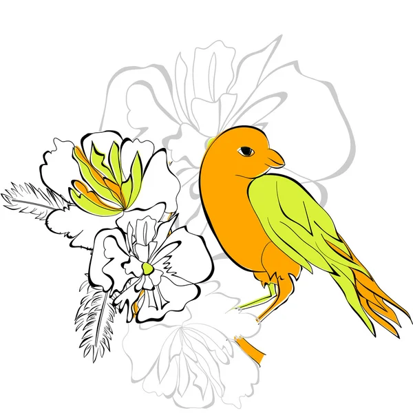 Pájaro sobre fondo floral — Vector de stock