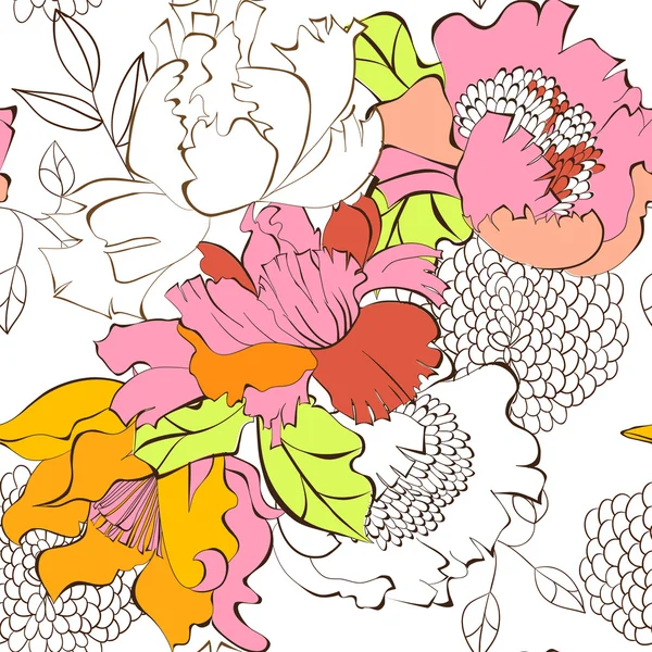 カラフルな花のシームレスな背景 — ストックベクタ