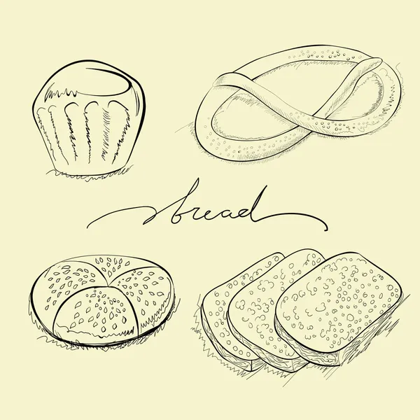 Pão, bolo e pretzel — Vetor de Stock