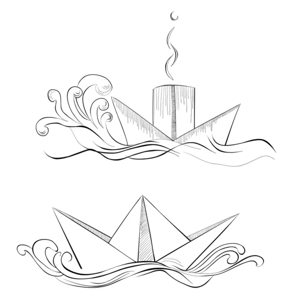 Schizzo della nave disegnata a mano — Vettoriale Stock