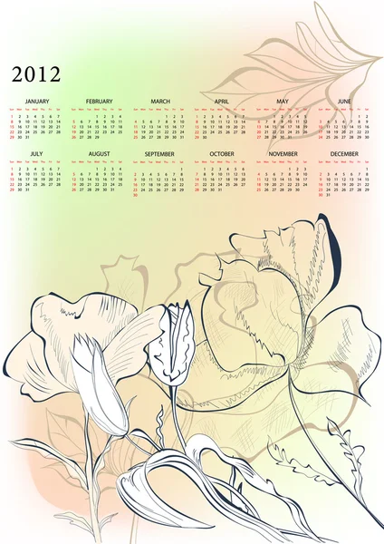 Romantic background with calendar for 2012 — Stock Vector