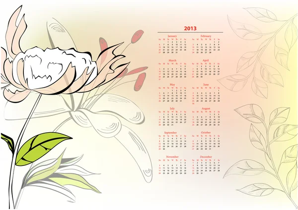 用鲜花 2013年日历模板 — 图库矢量图片