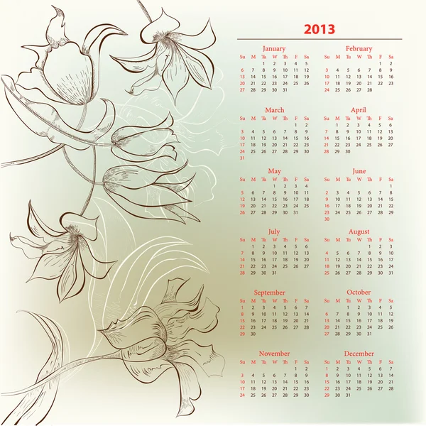 Romantic background with calendar for 2013 — Stock Vector