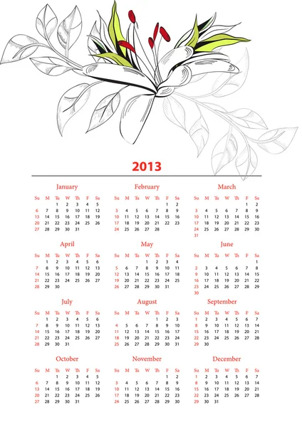 Mall för 2013-kalendern med blommor — Stock vektor