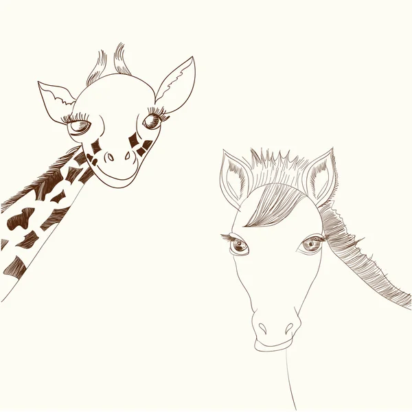 Giraffe en paard — Stockvector