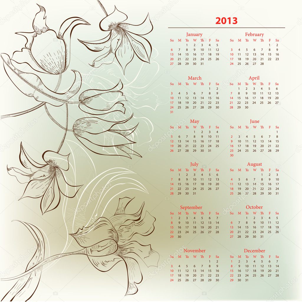Romantic background with calendar for 2013 — Stock Vector © Jershova