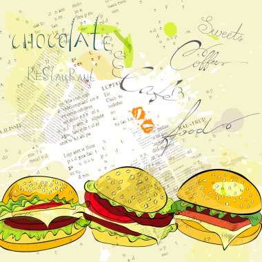 Hamburgers on stylized background clipart