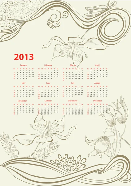 Romantic background with calendar for 2013 — Stock Vector