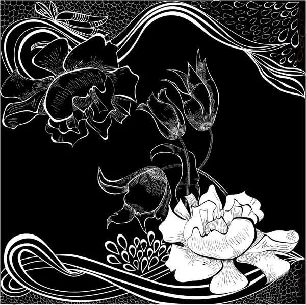 Templat untuk kartu floral dekoratif - Stok Vektor