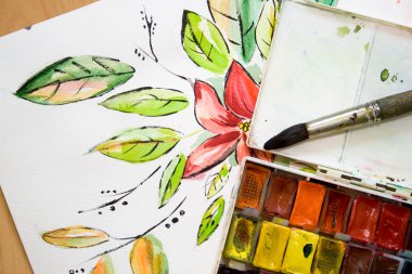 Old cell watercolor with floral drawing clipart