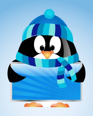 Vector Christmas background with pinguin clipart