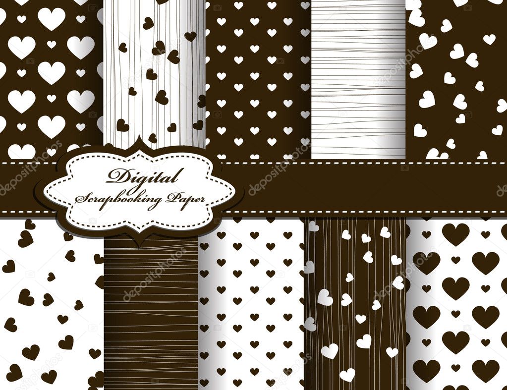 Set of Valentines day vector paper for scrapbook