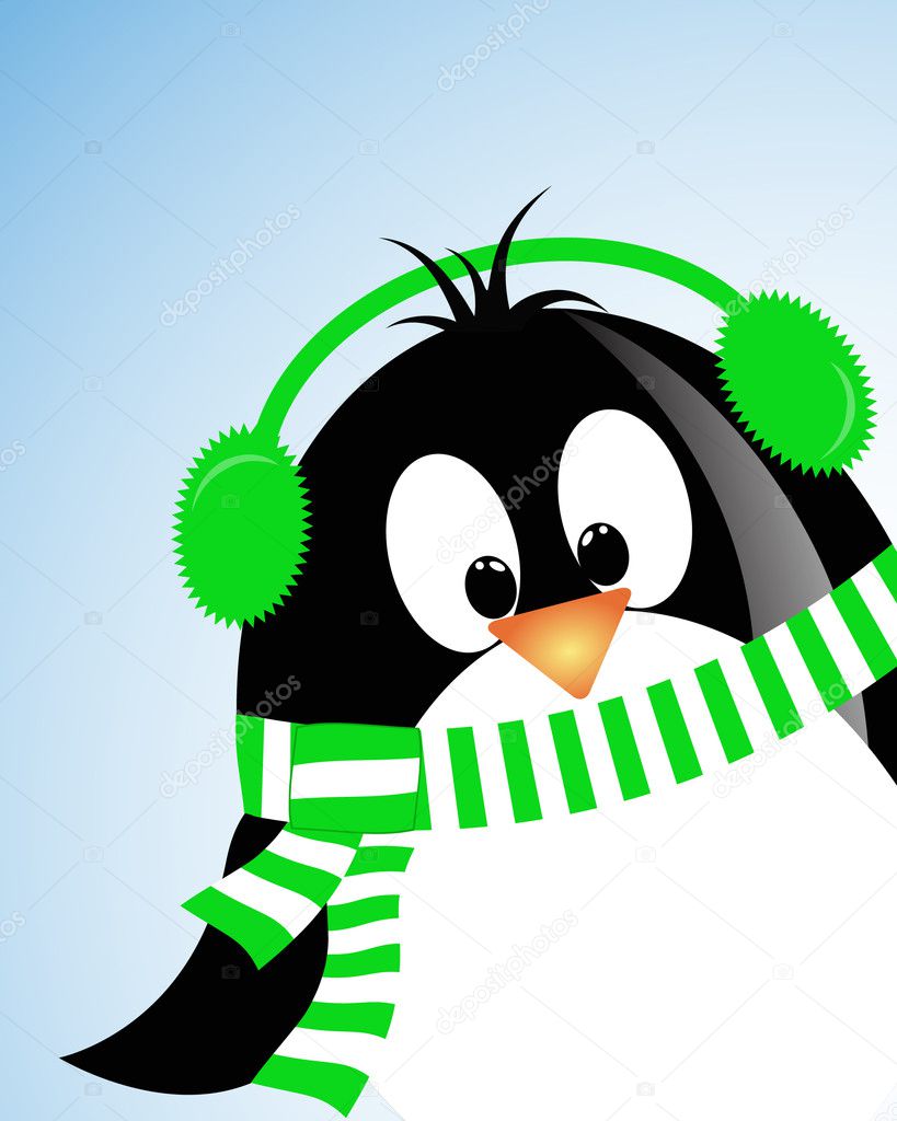 Vector blue sky background with penguin