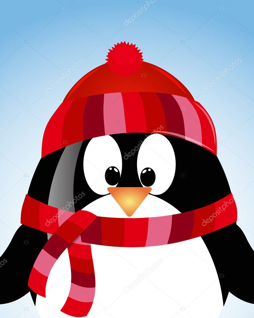Vector blue sky background with penguin