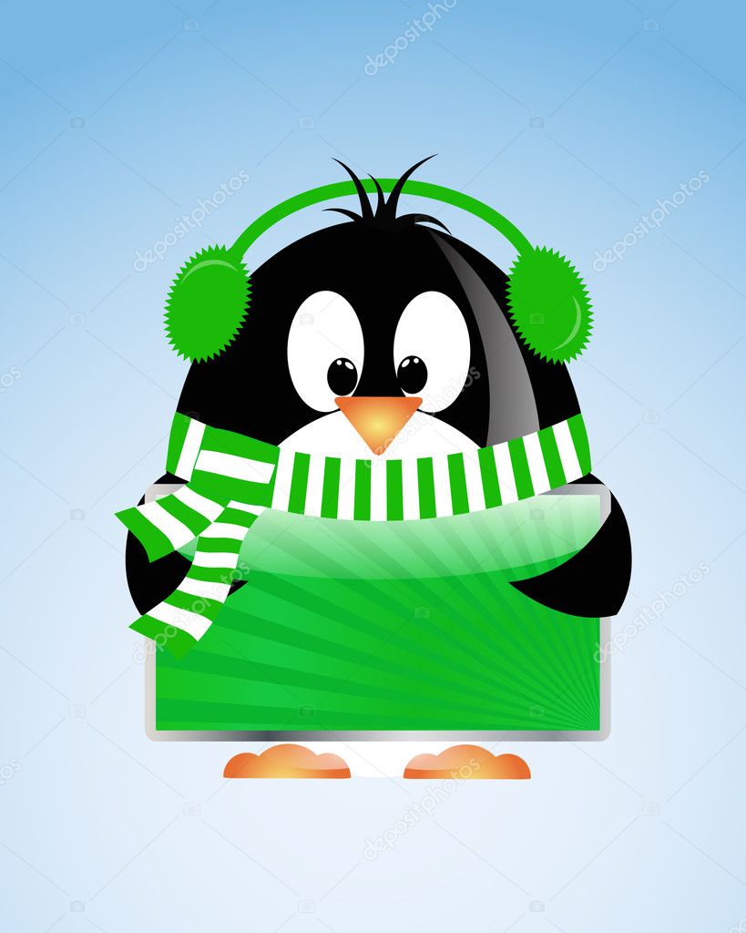 Vector Christmas background with pinguin