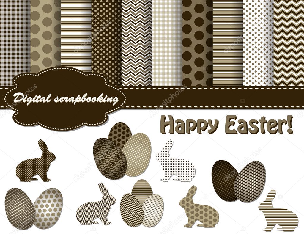 Set of Easter vector paper and clip art for scrapbook