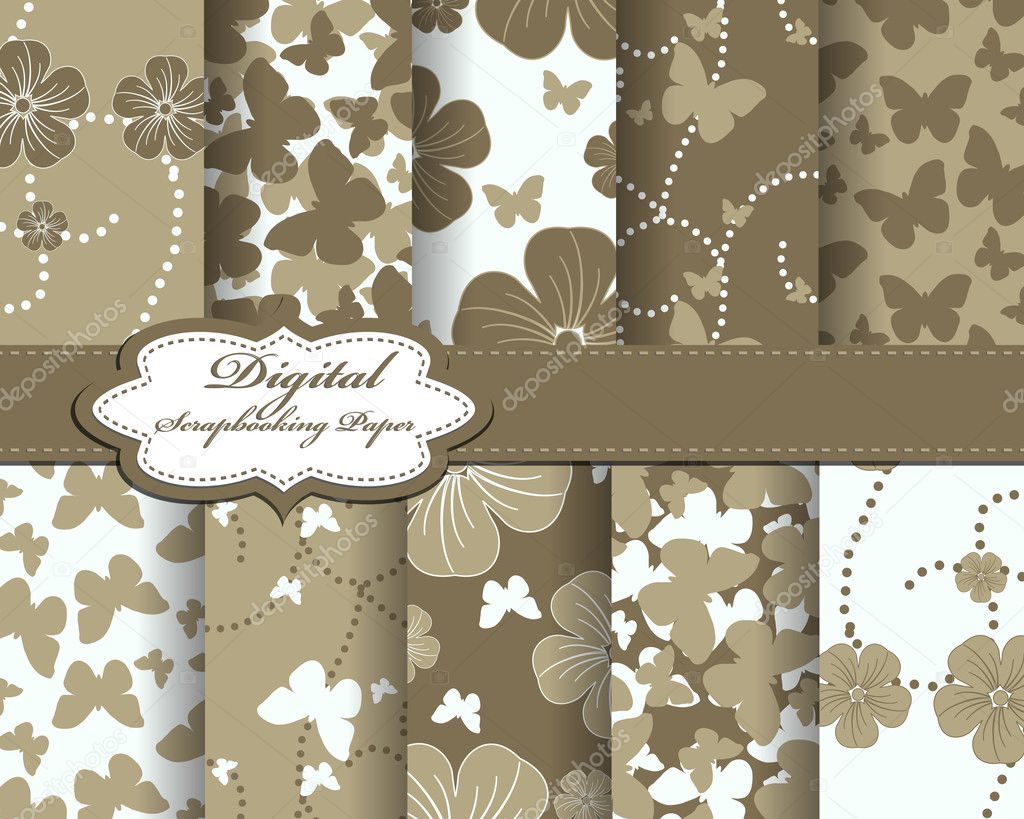 Set of flower and butterfly vector paper for scrapbook
