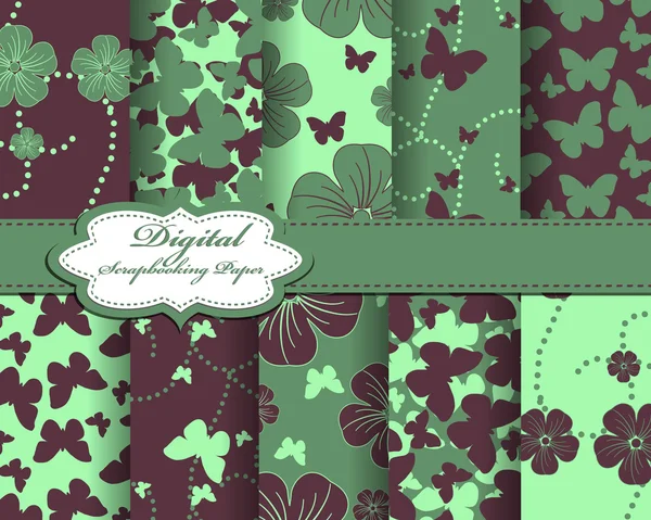 Set de papier vectoriel fleur et papillon pour scrapbook — Image vectorielle