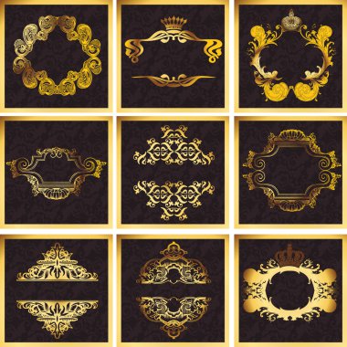 Decorative Golden Vector Ornate Quad Frames clipart