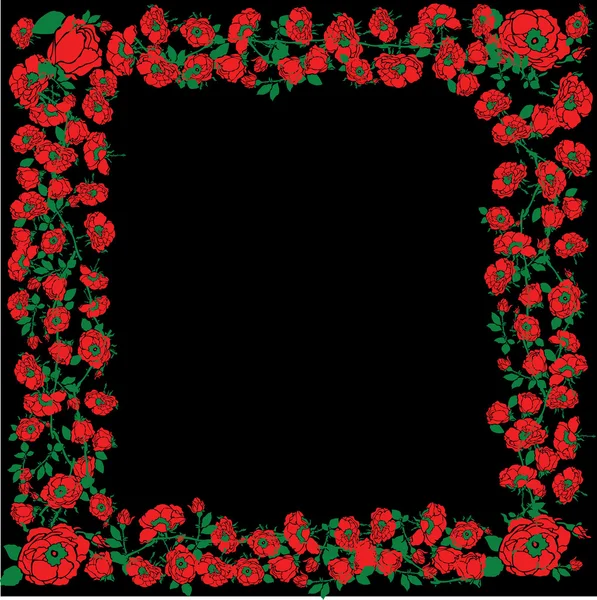 검은 Bac에 빨간 장미 꽃 프레임 장식 그림 — 스톡 벡터