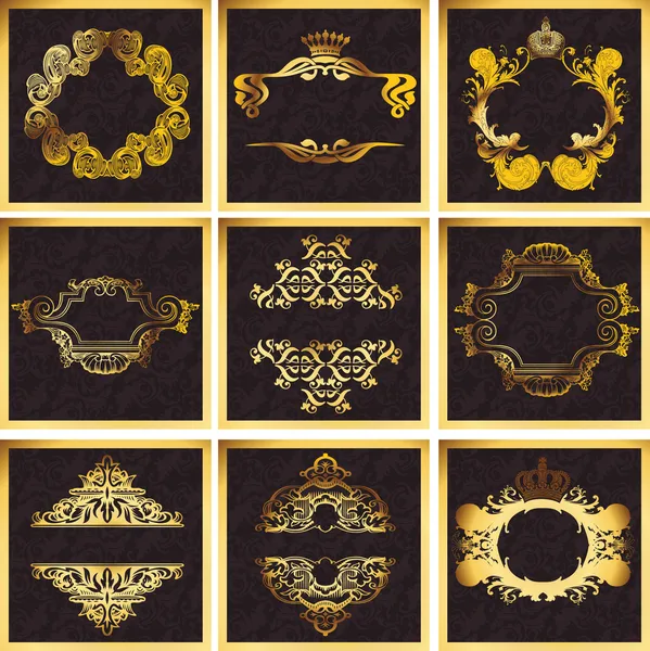 Decorative Golden Vector Ornate Quad Frames — Stock Vector