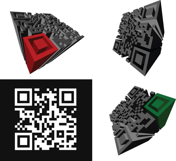 Set Of Abstract 3D QR-code Standing On A White Background. — Stock Vector