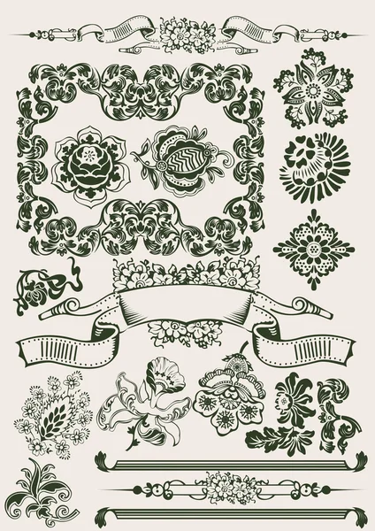 Eine Farbe Blumen Vintage Clipart — Stockvektor