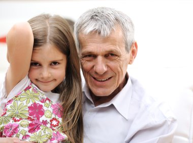 Parenting, senior man and his little daughter, portrait clipart