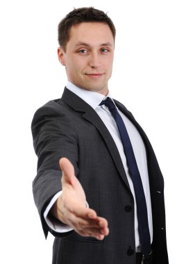 Business man extending hand to shake clipart