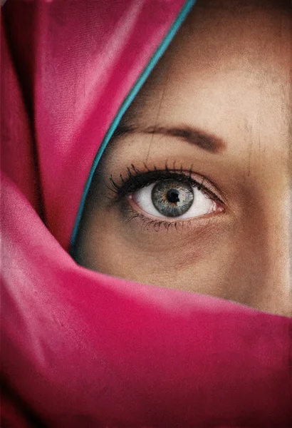 Half face in blue scarf — Stock Photo, Image