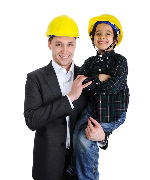 Father and son playing as architects — Stock Photo, Image