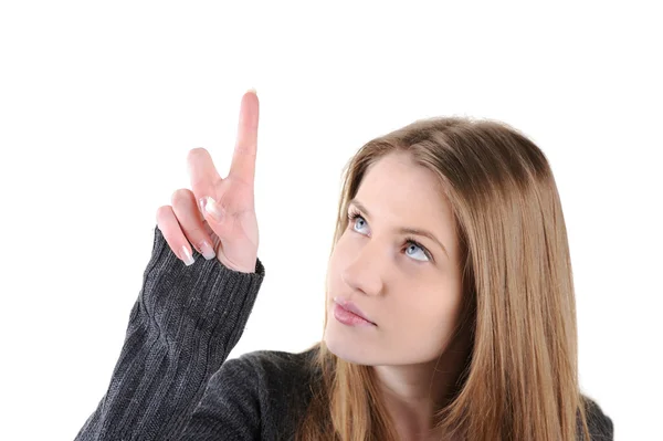Teen girl with her finger up — Stock Photo, Image