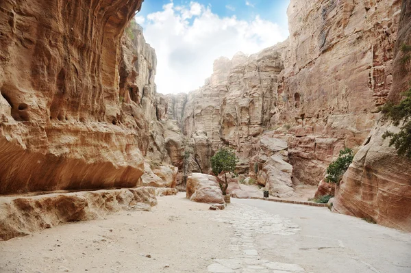 O Siq - antigo desfiladeiro em Petra, Jordânia — Fotografia de Stock