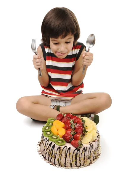 Gyerek eszik tortát — Stock Fotó